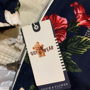 Denim & flower flower linen jacket